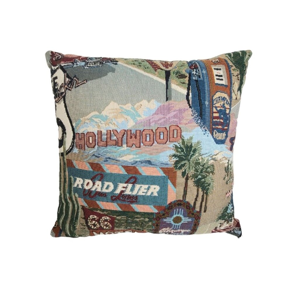 ROUTE 66 Hollywood Car Throw Pillow 16 x 16 x 8 Living Room Bedroom Vintage